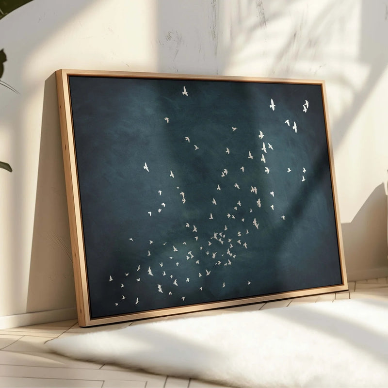 Flock Framed Canvas - Vintage Blue / Horizontal