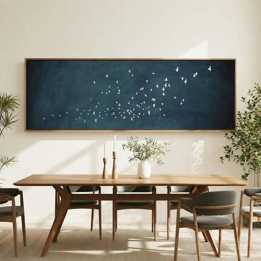 Flock Framed Canvas - Vintage Blue / Panoramic